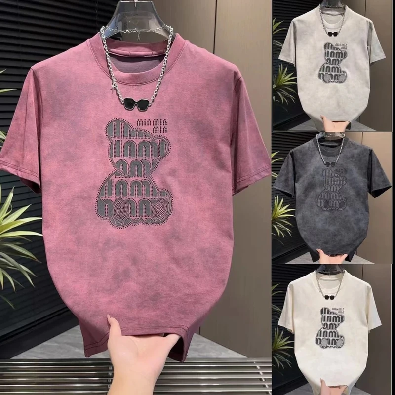 轻奢扎染烫钻印花短袖  夏季男士潮流休闲半袖时尚百搭扎染T恤衫