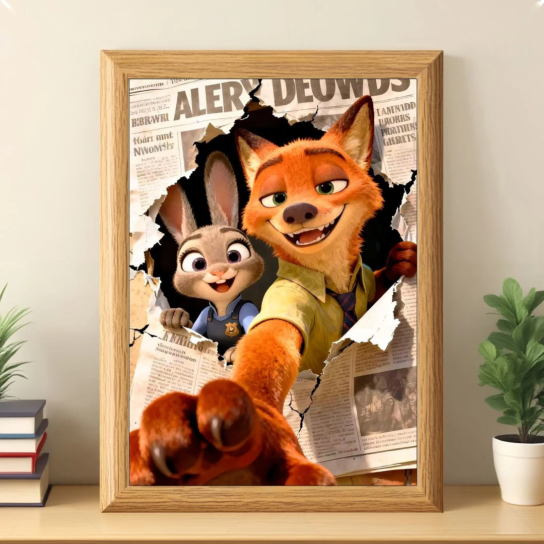 疯狂动物城朱迪尼克周边动漫风玻璃材质带画片镂空工艺相框摆台