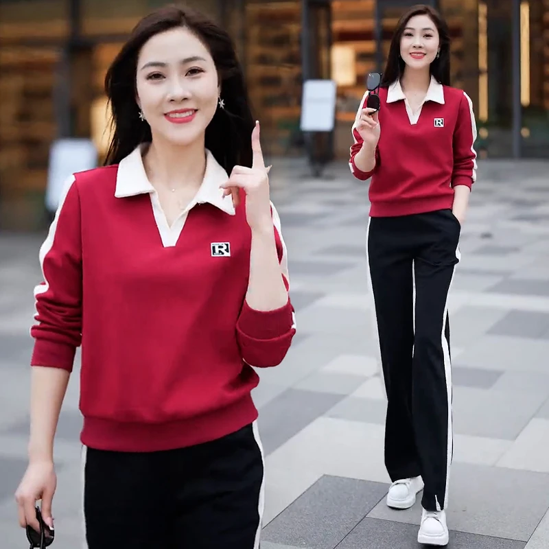 高含棉休闲运动服套装女2025年春秋新款时髦韩版卫衣阔腿裤两件套