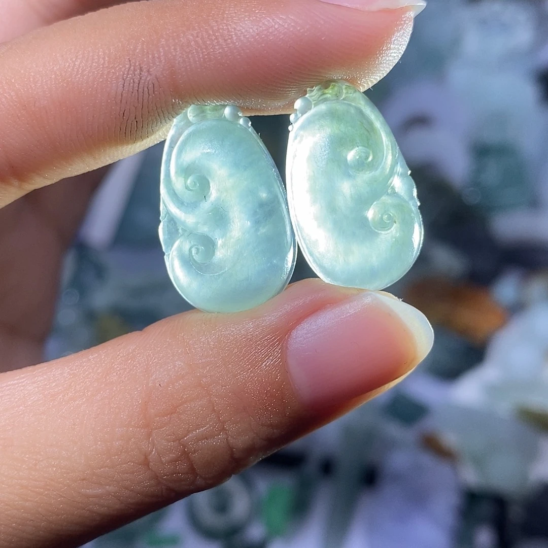 定制翡翠未镶嵌翡翠如意一对