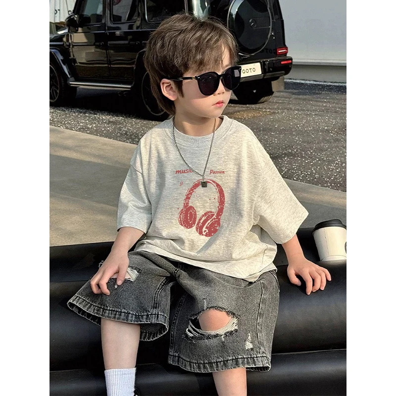 100%纯棉男童上衣休闲t恤短袖圆领百搭排汗T恤童装耐磨男宝宝夏季
