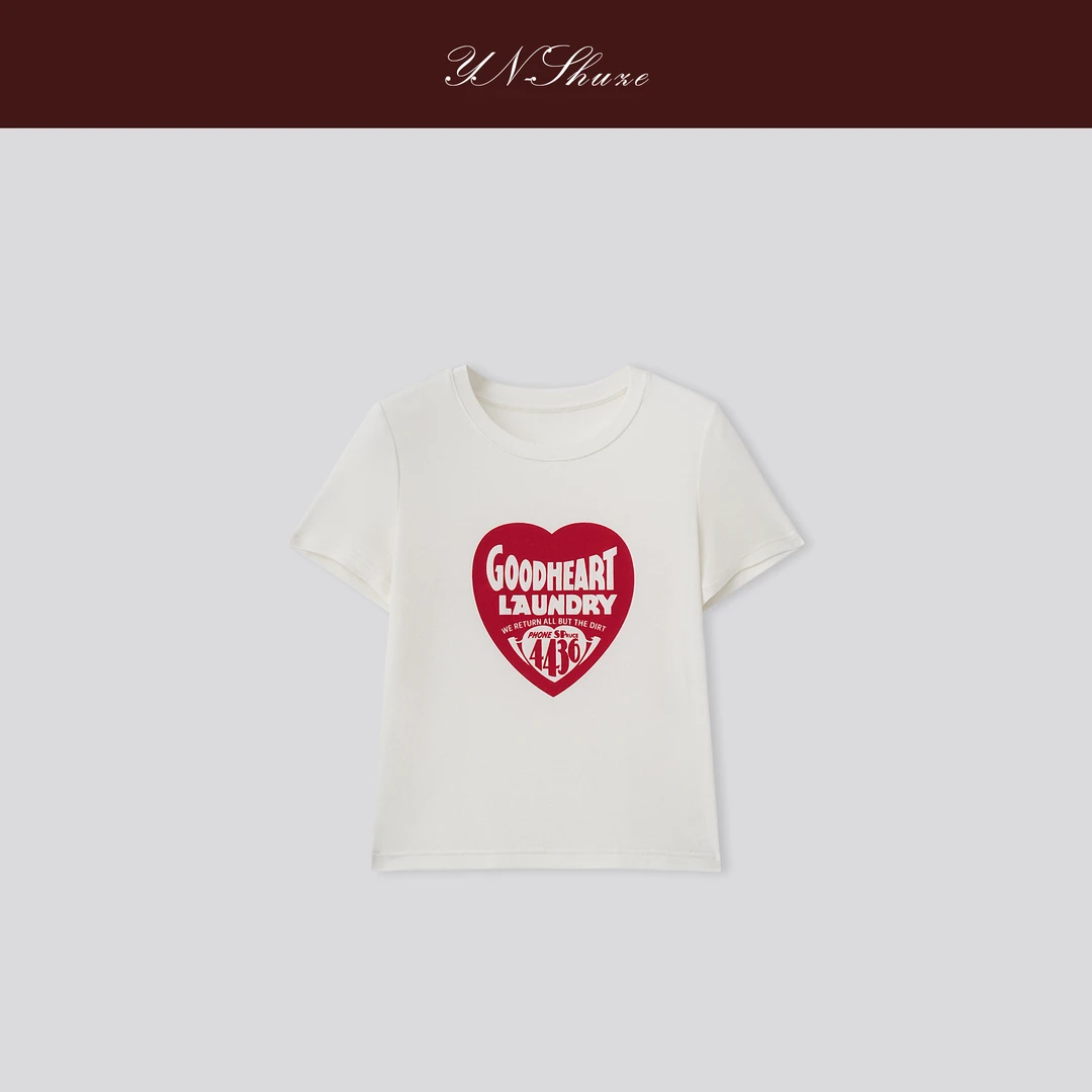 YN-SHUZE【心动信号】字母印花短款修身显瘦短袖T恤女SZ-YNB-TX0128