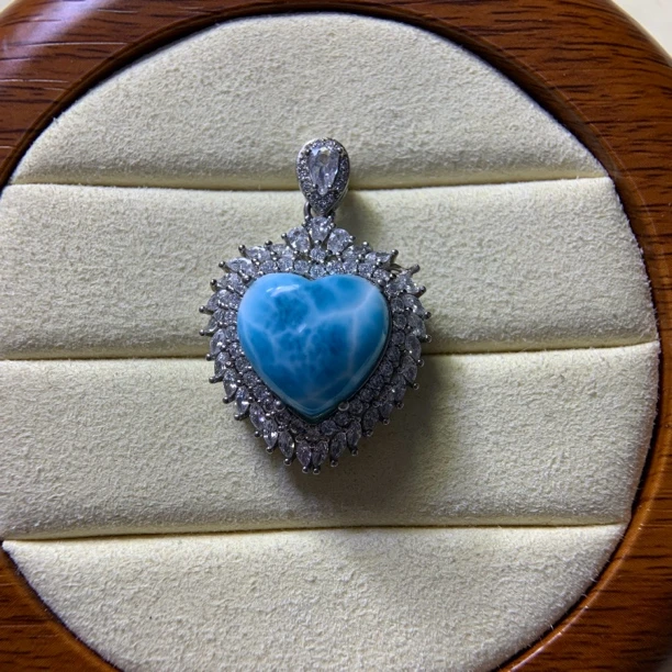 海纹石爱心项链s925银镶嵌女神礼物吊坠