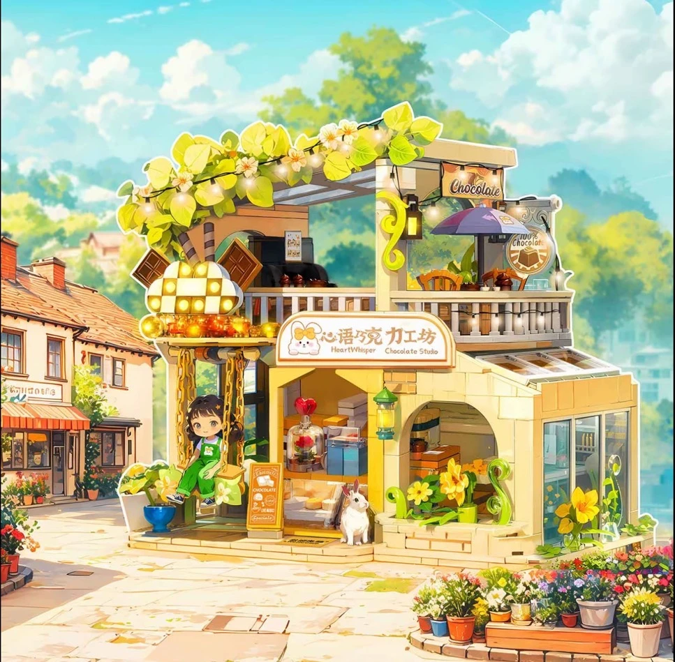 哲高心语巧克力工坊益智拼装中颗粒积木玩具女孩礼物摆件