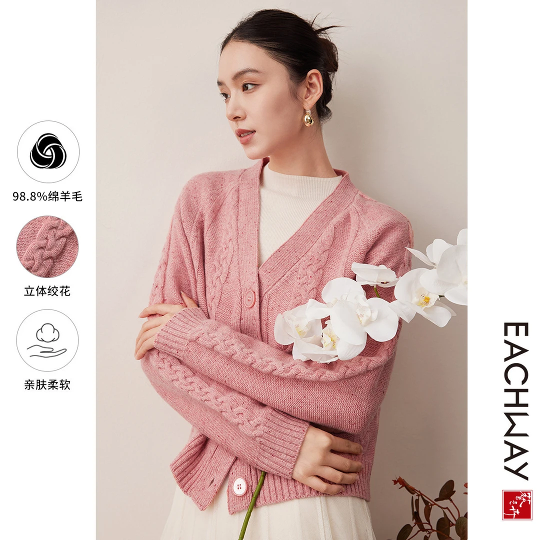 【立体绞花羊毛开衫】慵懒感毛衣2024秋冬时尚V领针织衫女