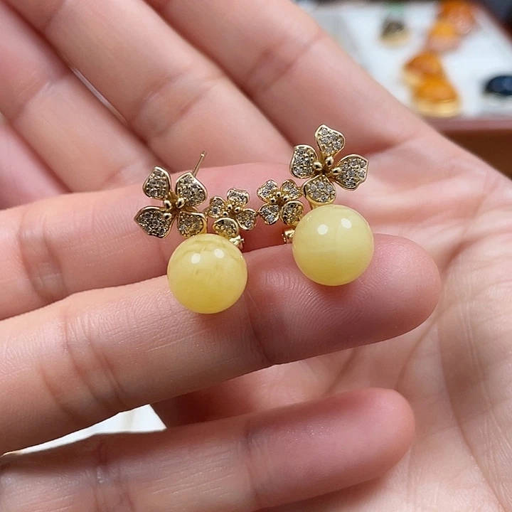 琥珀珠宝奇石银S925镶嵌9.6