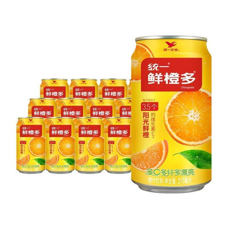 统|一鲜橙多310ml*6罐12罐装整箱橙汁饮料C果味饮品易拉罐k