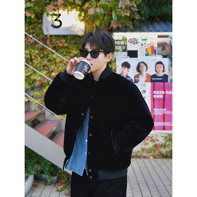 Cookawu春新中式盘扣丝绒绗棉过新年短款夹克棉服外套