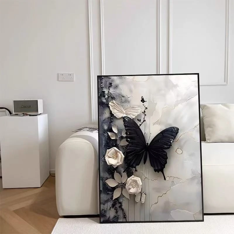 高级感黑白蝴蝶数字油画diy填色装饰画适合客厅卧室