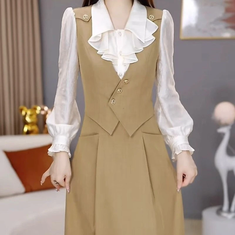 长袖秋新款高端洋气收腰气质减龄时尚中长款裙子9943#