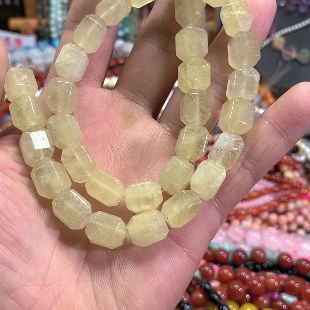 未镶嵌玛瑙/玉髓珠宝半成品天然柠檬水晶方糖一条卡10mm