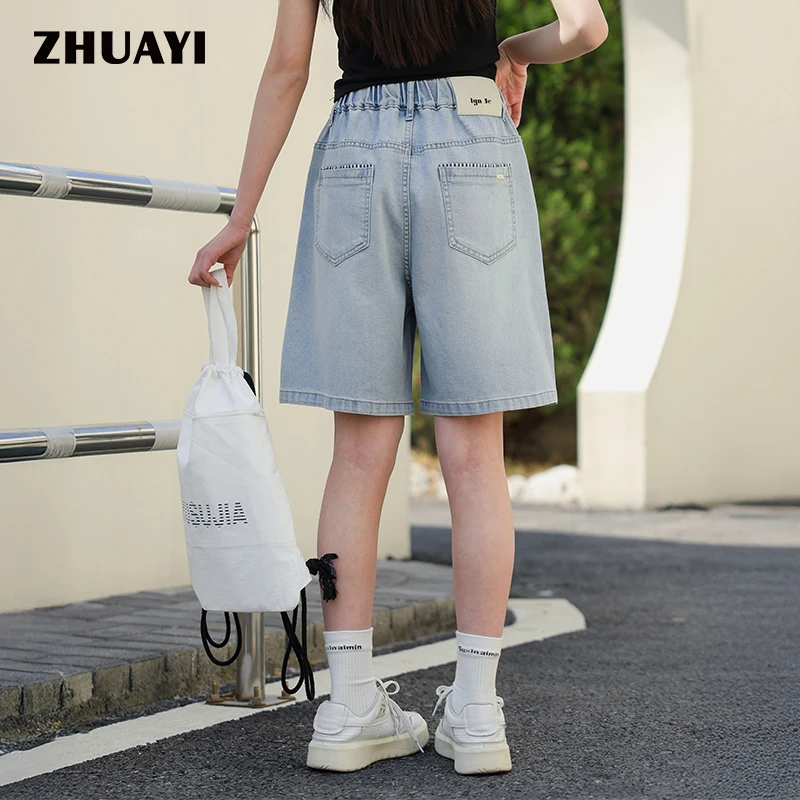 朱阿姨女大童2025夏季轻薄宽松条纹五分裤洋气牛仔裤休闲中裤