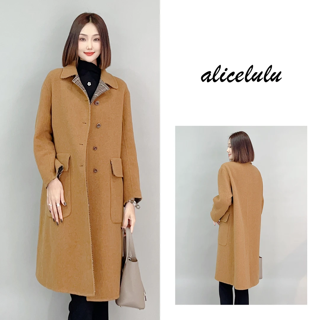 2 ALICE 文艺部落毛呢大衣 拼色格纹 软糯保暖 S2141479Tr