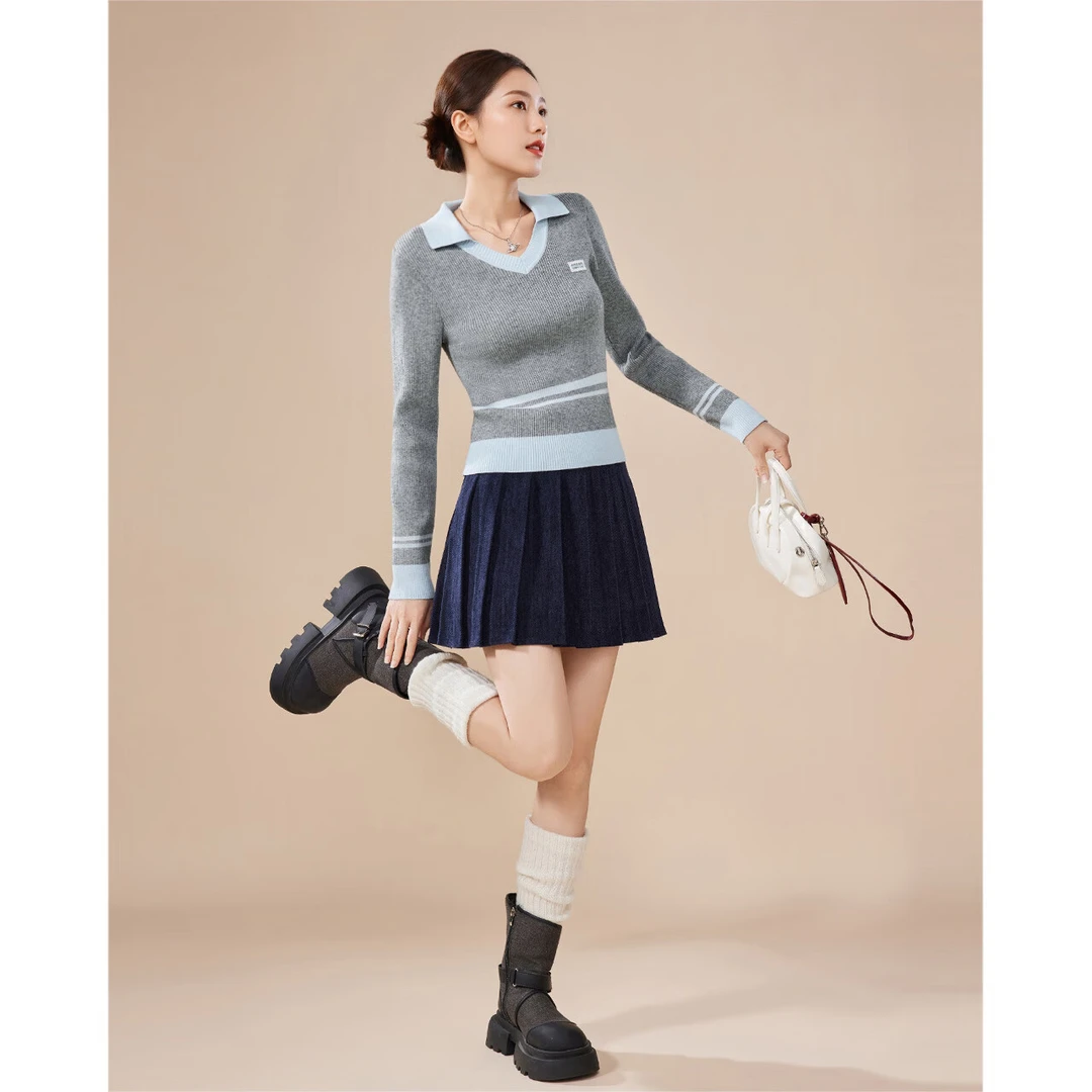 IEF/爱依服2025秋冬新款法式温柔学院风百搭修身设计感毛织上衣