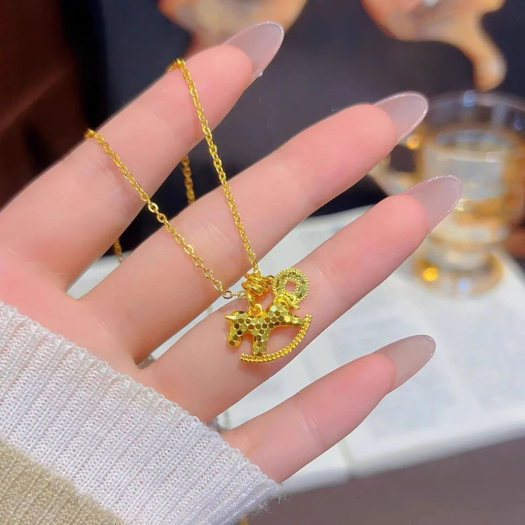 铜合金吊坠 中国风女小马10cm以下简约风项链【马上有钱】锁骨链