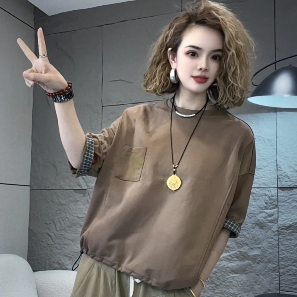 聪聪9973夏季新款圆领宽松百搭短袖上衣T恤