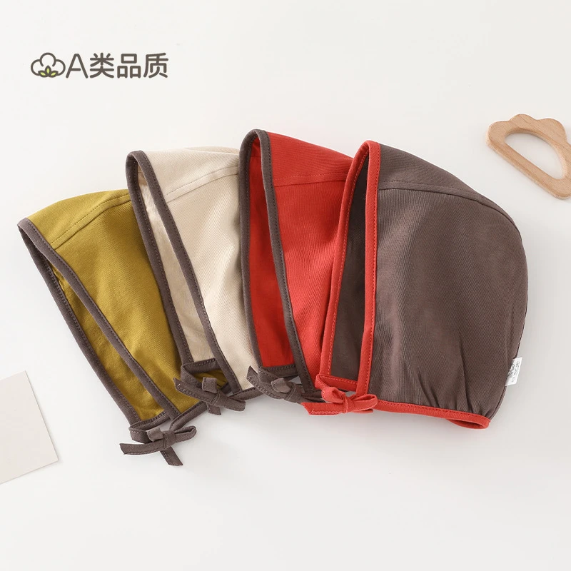 25春上新婴儿帽子可调节新生儿无檐兜帽欧美风绑带0-1岁婴儿胎帽