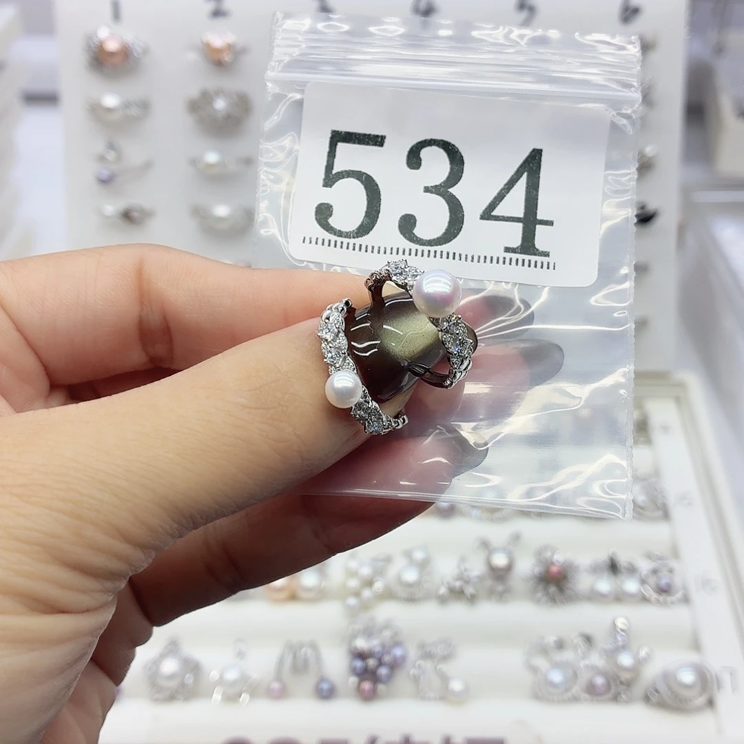 南***雾银S925镶嵌淡水珍珠珠宝奇石534