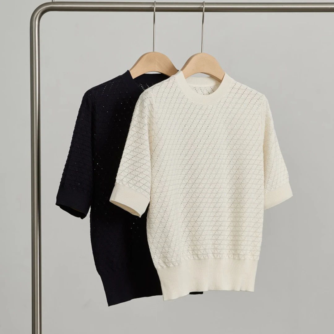 【7.6】16针60支桑蚕丝+棉圆领短袖针织衫JFY-22571