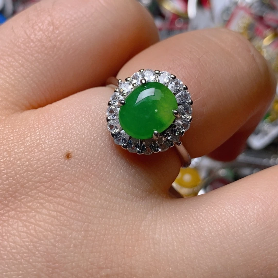 银S925镶嵌戒指翡翠百内无证书