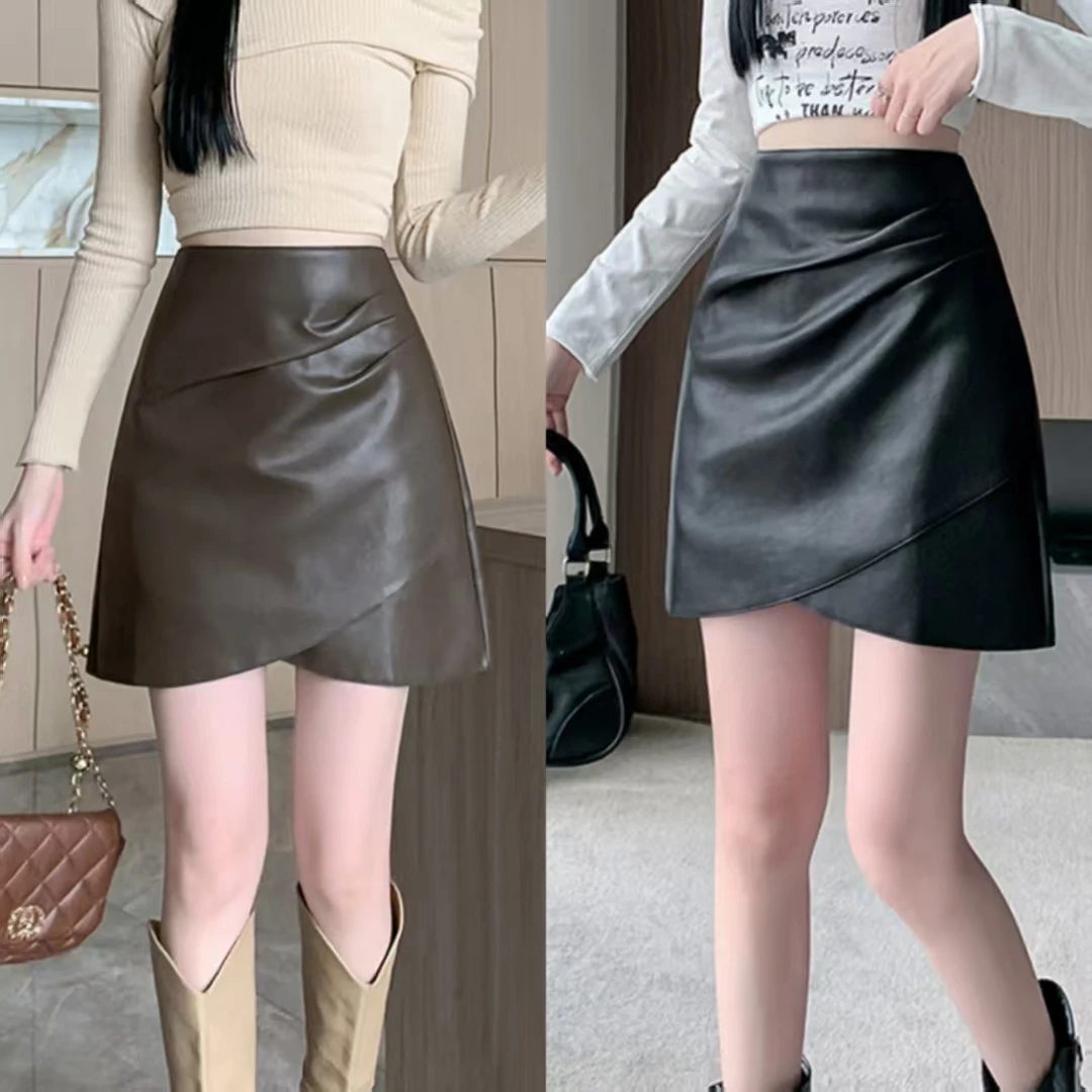 大码女装半身裙pu皮裙秋冬新款高腰显瘦不规则a字2025显瘦包臀裙