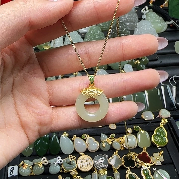 颈饰银S925镶嵌和田玉送链子送绳