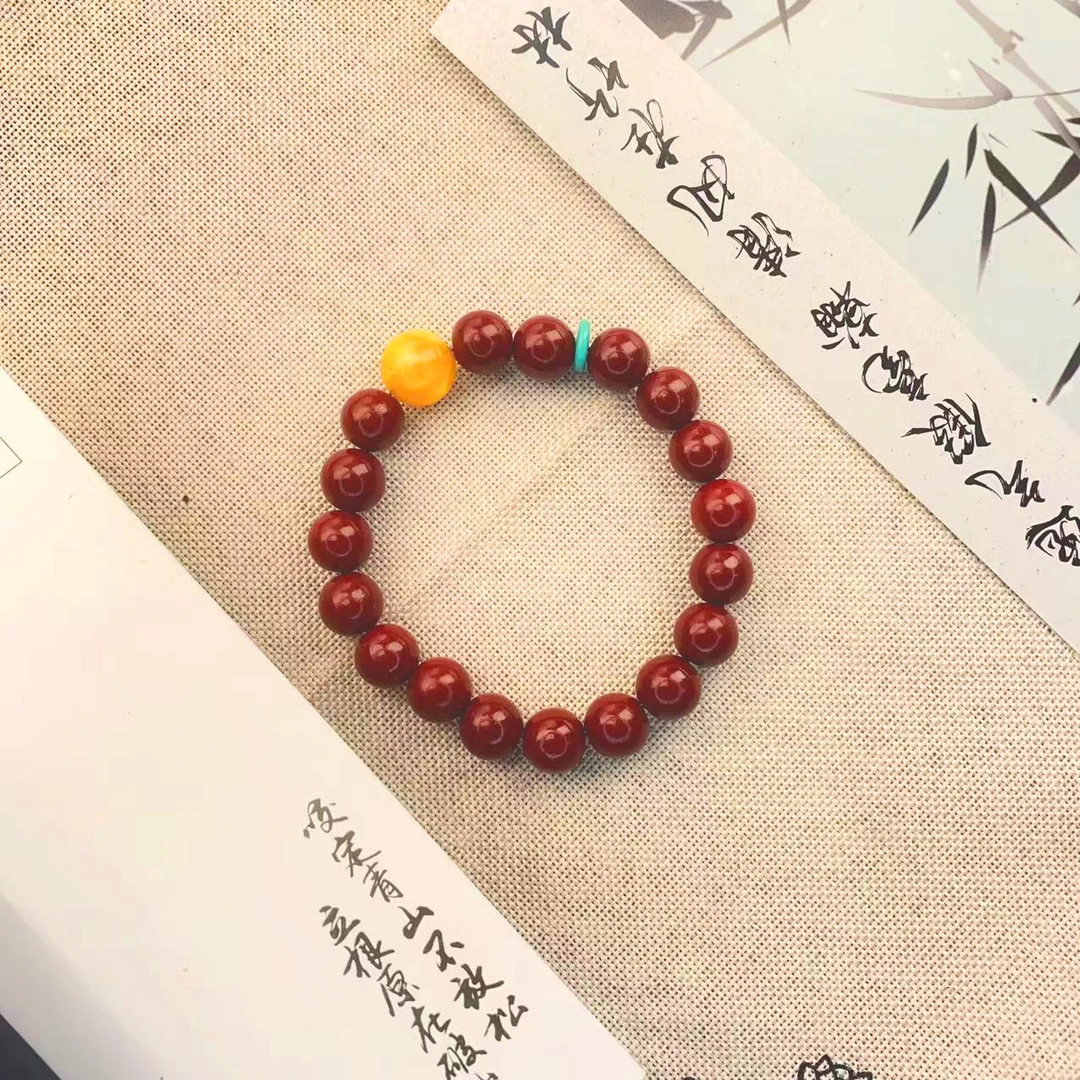 含辰砂工艺品10MM辰砂朱砂黄珠男女百搭文玩手串 MTX-0138