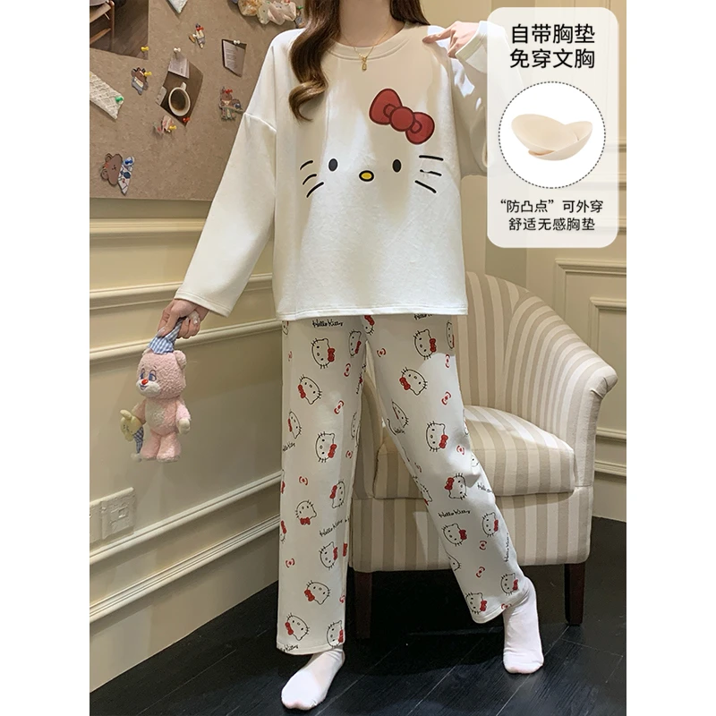 带胸垫睡衣女春秋2025新款爆款卡通长袖长裤套装少女高颜值家居服