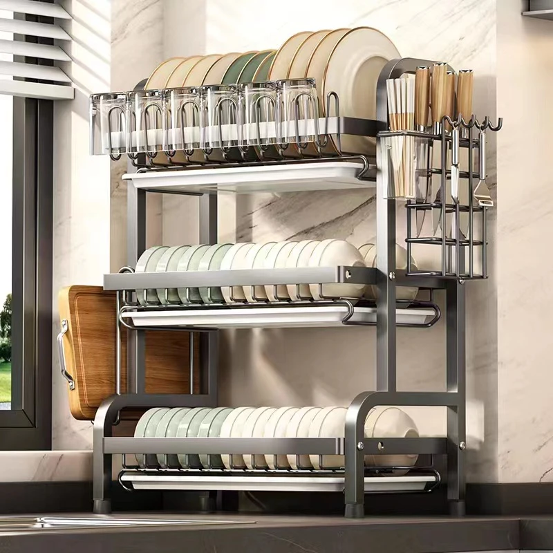 厨房碗碟置物架水杯盘子沥水架家用多功能碗筷刀具砧板收纳架
