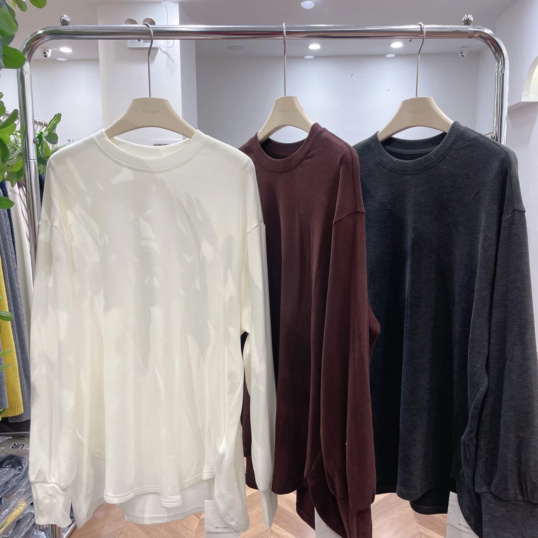 8378宽松型圆领三色T恤中长款常规长袖