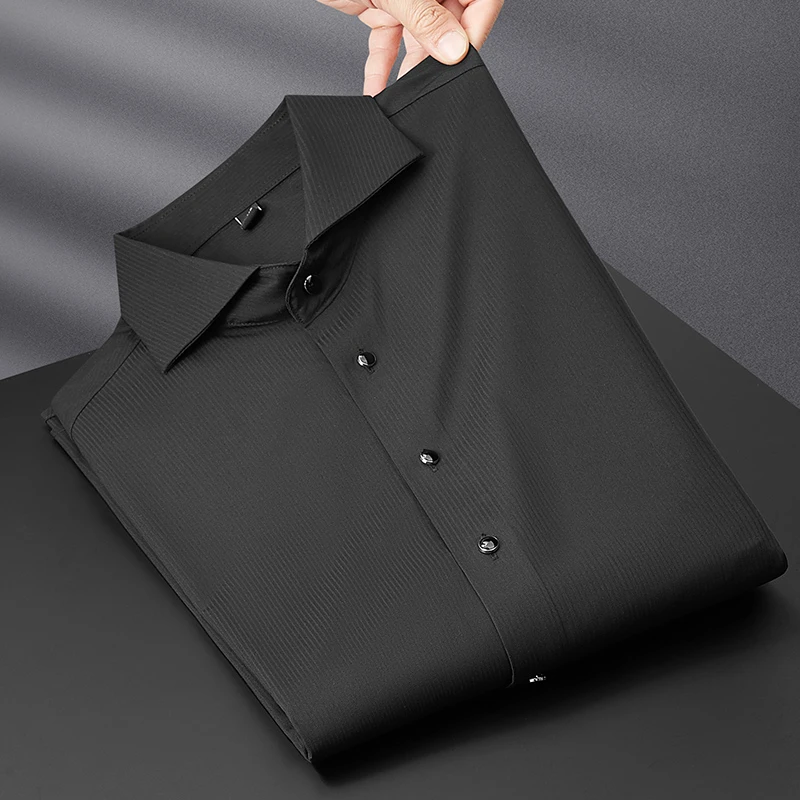 洛尼提日亚春季薄款免烫长袖衬衫修身轻商务休闲时尚抗皱男士衬衣