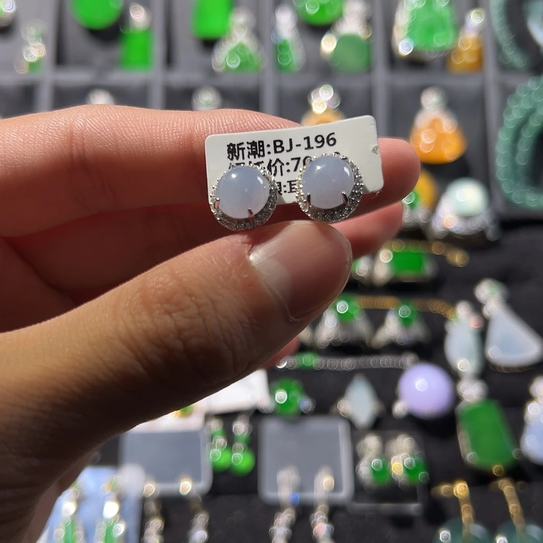 翡翠银S925镶嵌耳饰