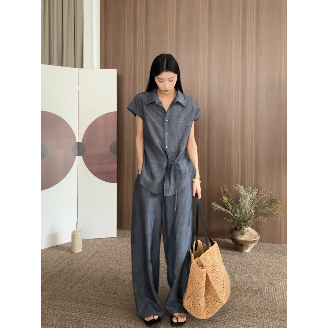 【宇苗huym】休闲气质亚麻天丝牛仔裤