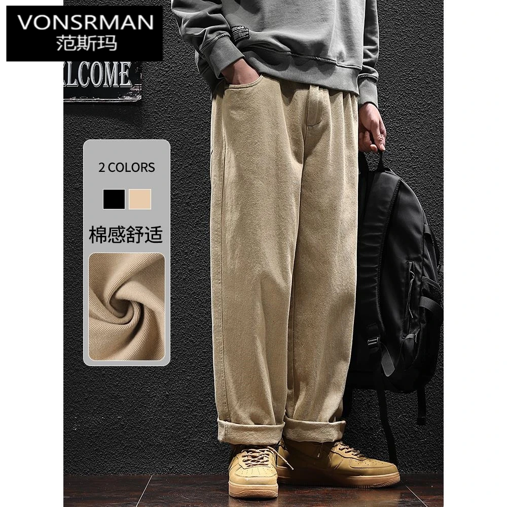 直筒工装裤男秋季宽松大码裤子日系卡其色长裤美式户外耐磨休闲裤