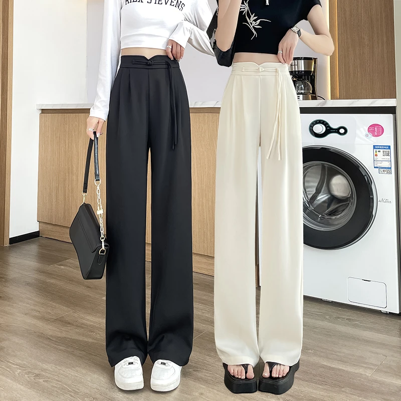 高腰阔腿西装裤女夏季宽松垂感显瘦直筒休闲裤外穿黑色20