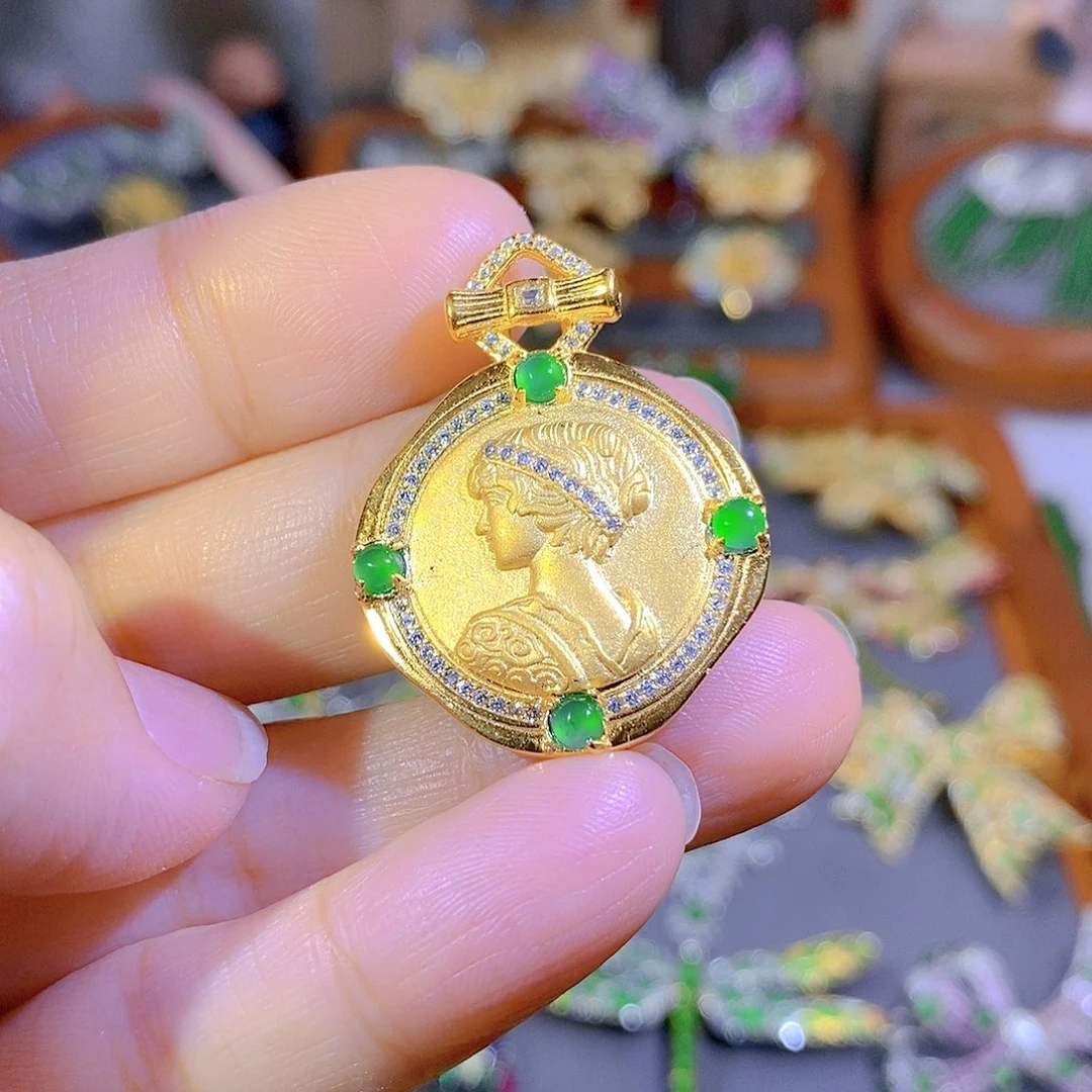 颈饰银S925镶嵌翡翠