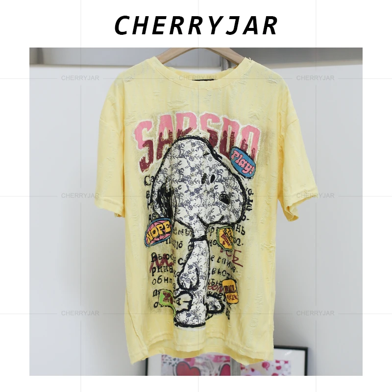 Cherryjar【25817】黄色史努比印花短袖 T 恤时尚休闲