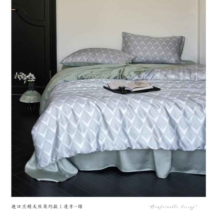 五角星-漫享数码高端超细旦兰精天丝印花款轻奢纯色高级感四件套