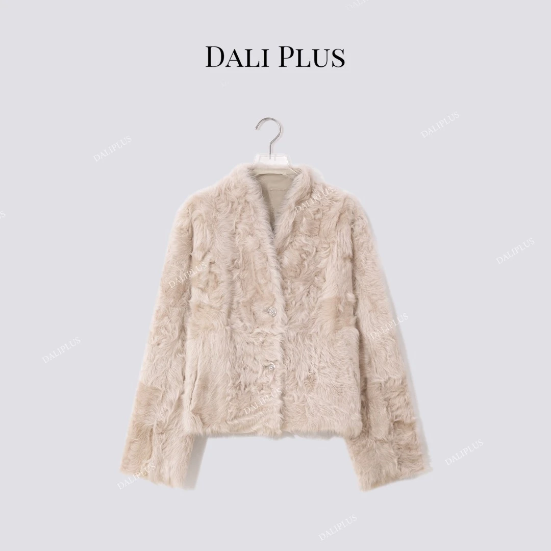 DALI PLUS“金色小湖羊皮毛一体‘’长毛卷毛皮草外套-D5CH4896