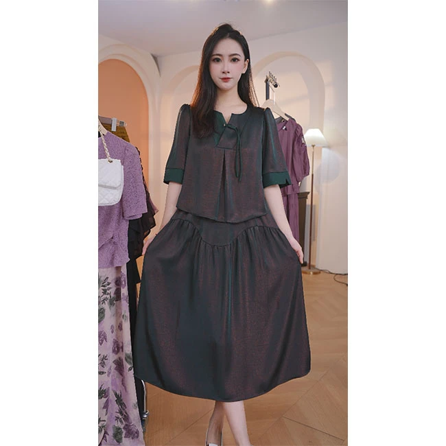 L8533  新中式中袖显瘦国风连衣裙2025年春夏新款高档显瘦
