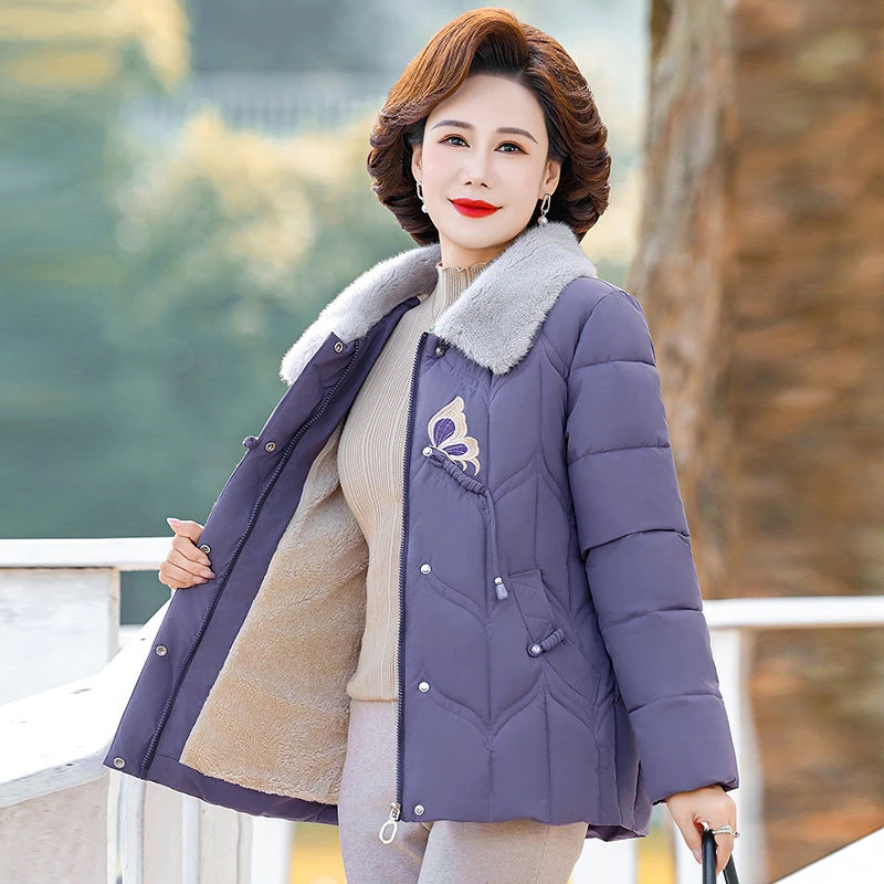 小个子妈妈冬装洋气棉服加绒加厚2025新款中老年女秋冬季棉衣外套