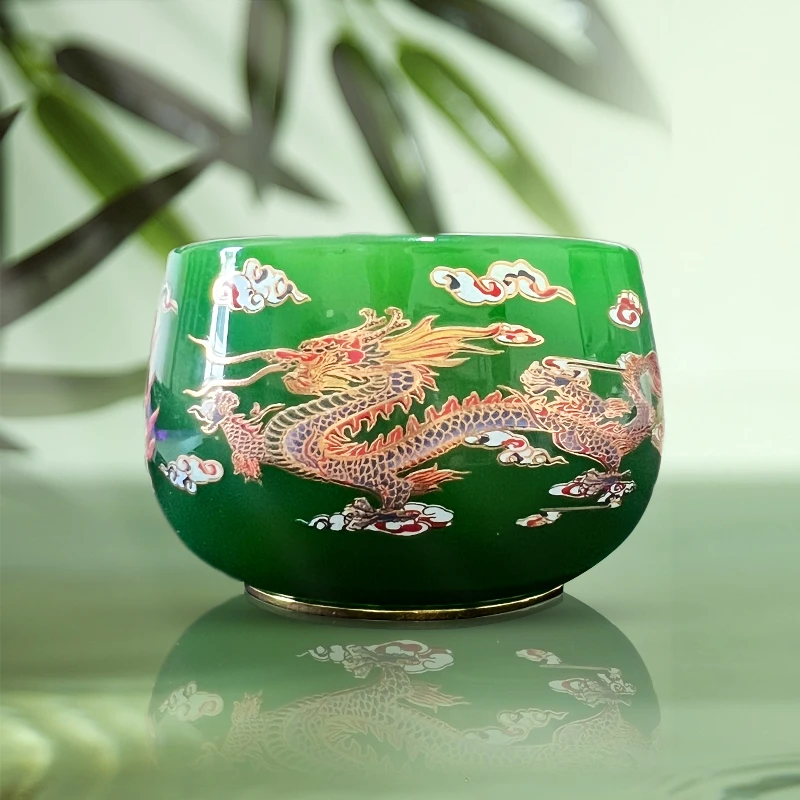 帝王绿龙凤茶杯高档家用茶具龙纹罗汉帝王绿龙底茶杯