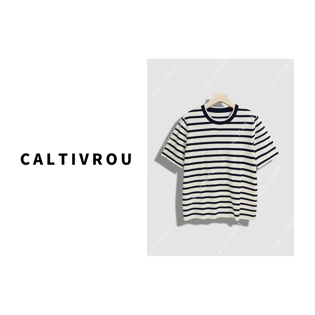 【越越】轻奢慵懒撞色条纹T恤-Y15318