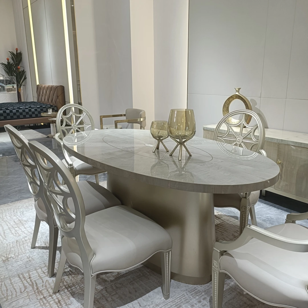 【春哥严选】HT-86餐桌D1350x760mm法式轻奢风餐厅圆形客厅餐台