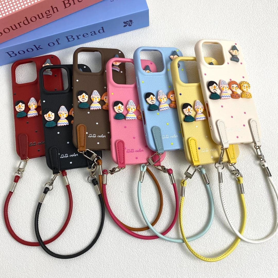 卡通立体公仔斜跨挂绳适用苹果16promax手机壳华为荣耀oppovivo