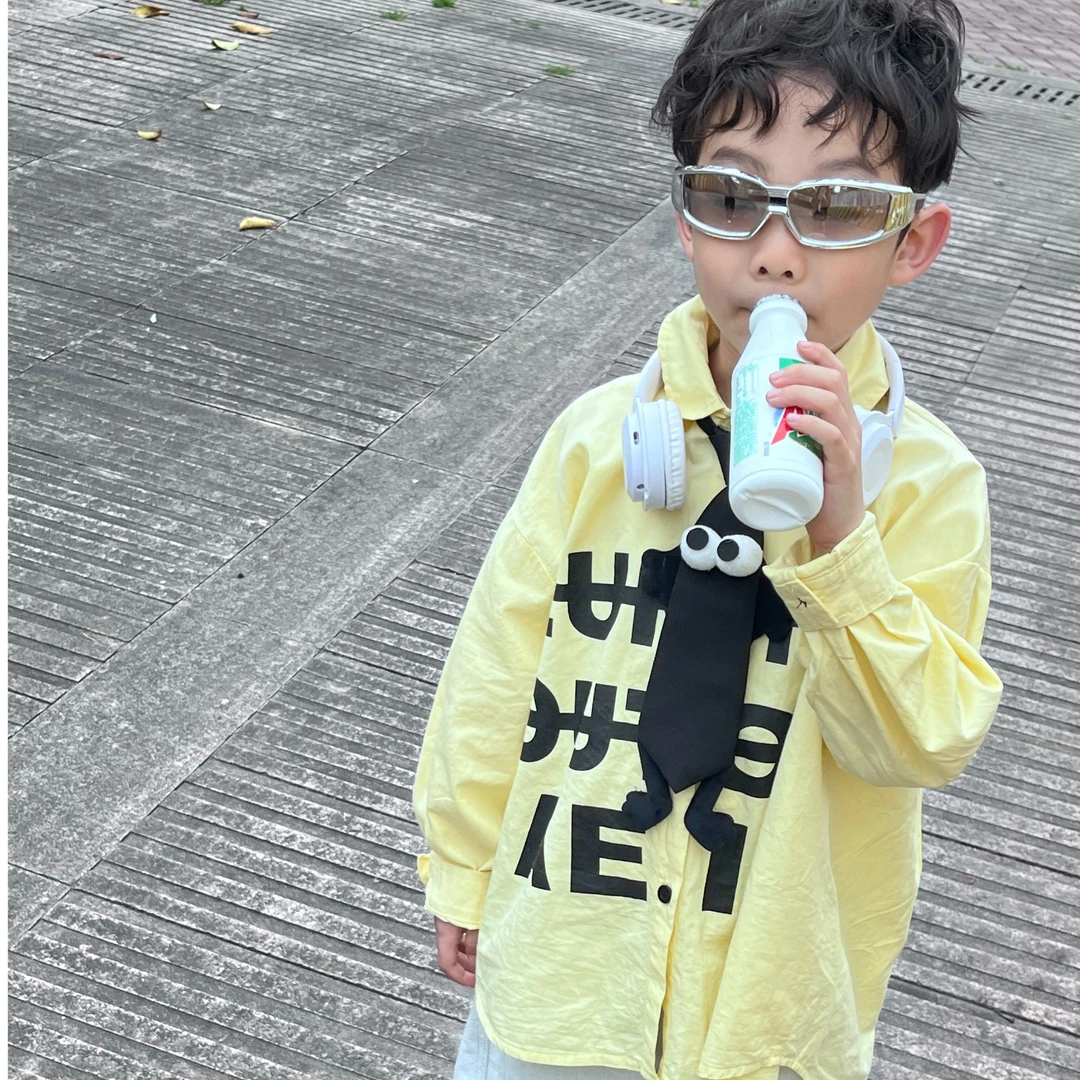 男童衬衫春秋款洋气印花中大童长袖儿童夏季帅气休闲韩版时尚上衣