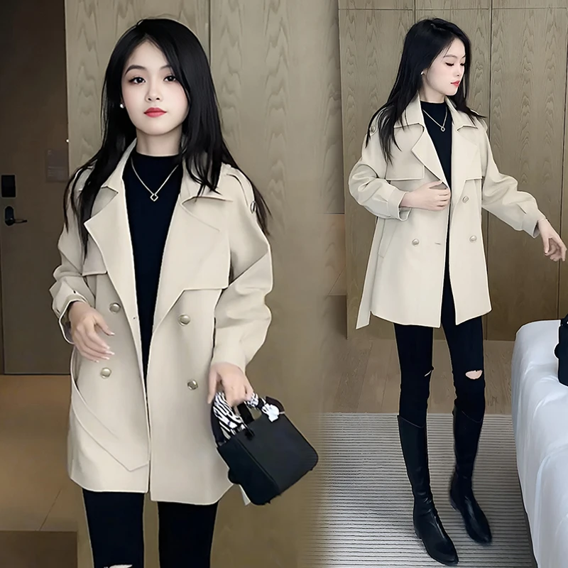 双排扣中长款风衣女2025年春秋新款英伦风流行设计感显瘦宽松外套