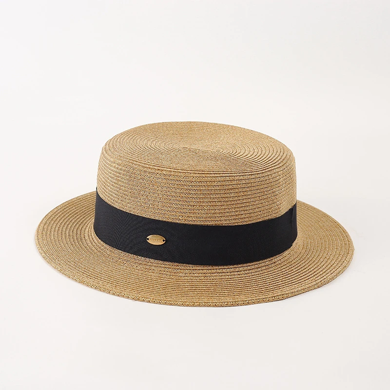 草帽女春夏季新款户外休闲防晒沙滩遮阳帽子编织时尚草编平顶礼帽