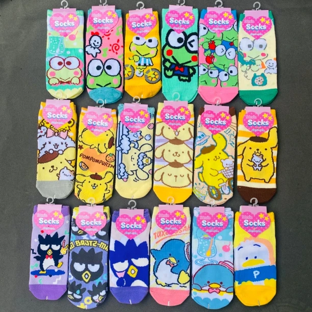 日单三丽鸥布丁狗大眼蛙酷企鹅可爱卡通纯棉短袜