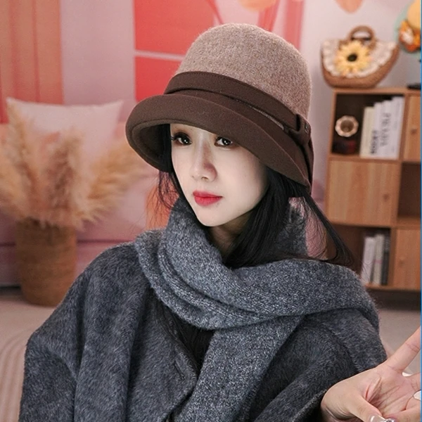 渔夫帽女秋冬天2025新款毛呢妈妈奶奶盆帽保暖时尚洋气中老年帽子
